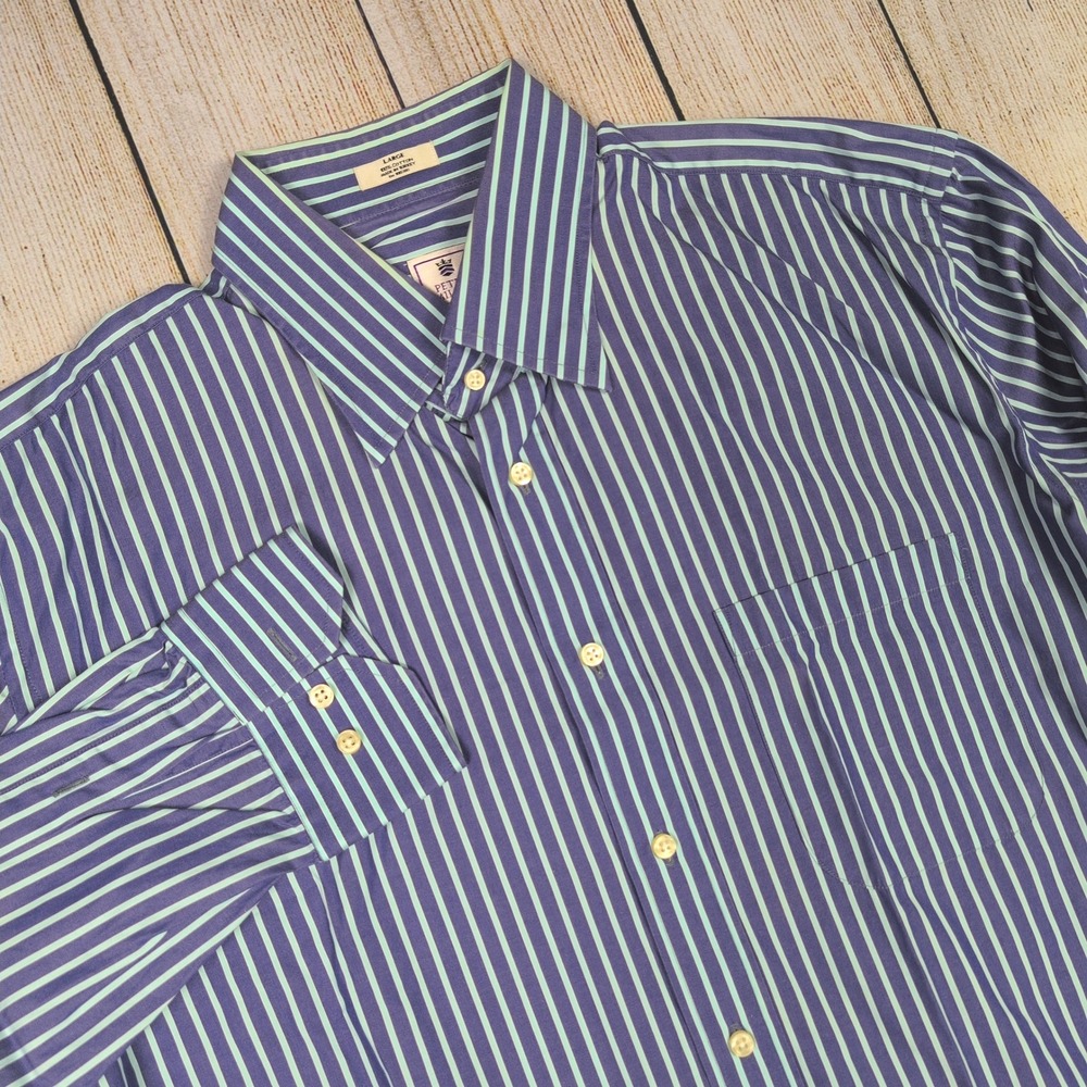 Peter Millar Tailored Fit Striped Button Down‎ Shirt Mens Large Cotton
